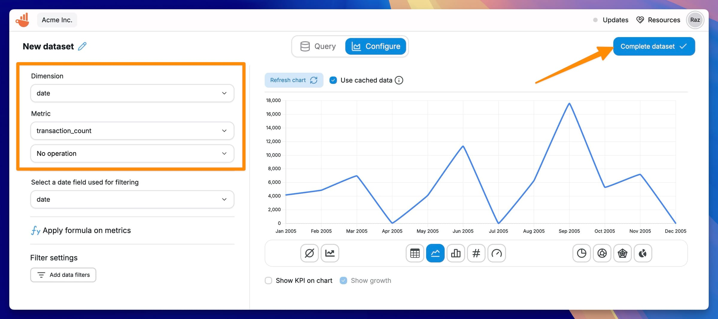 Chartbrew dashboard with ClickHouse data