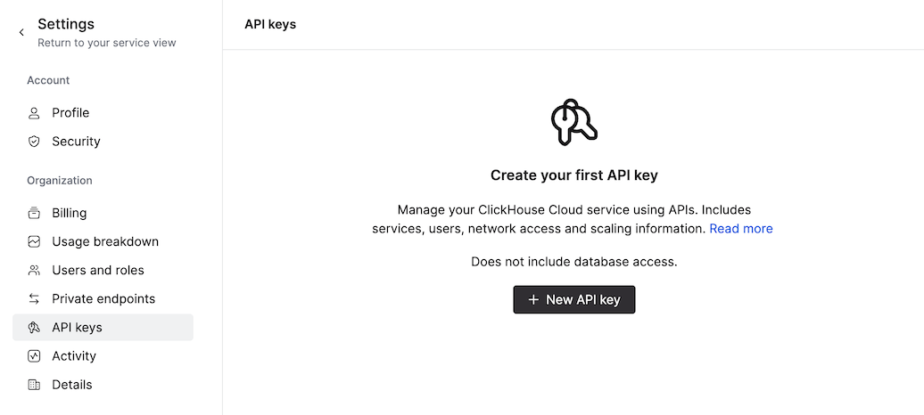 API Keys page